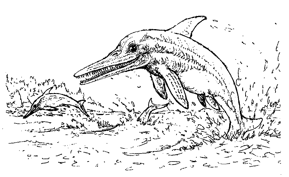 Click to download an illustration of: Ichthyosaurus playing in water