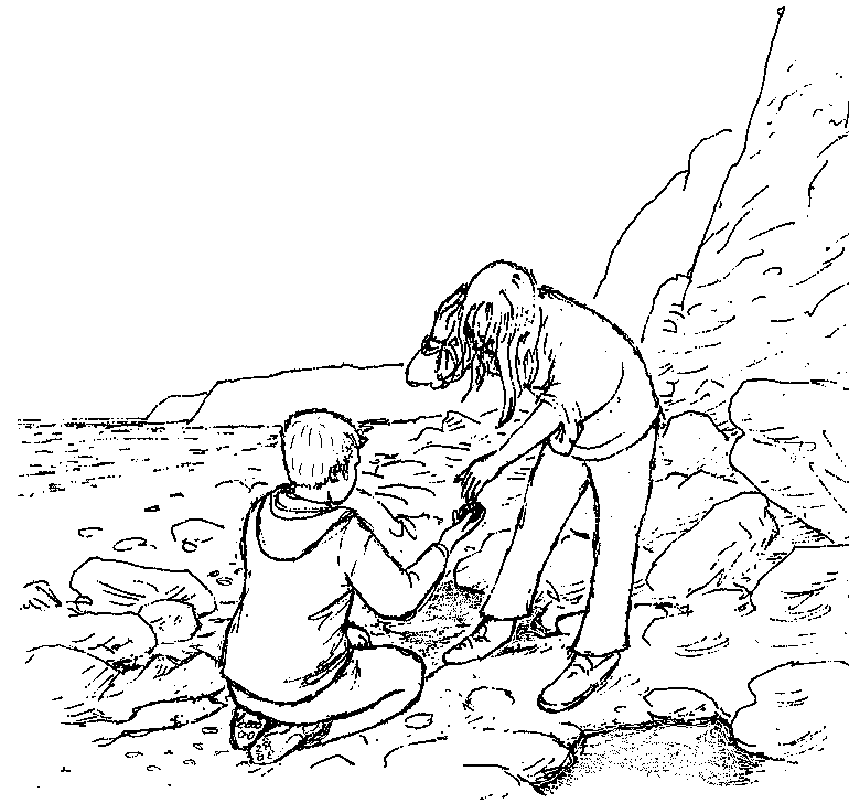 Click to download an illustration of: Peter and Tara find gold